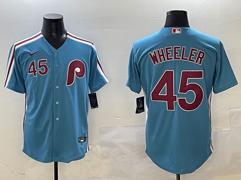 Men Philadelphia Phillies #45 Wheeler Light Blue Throwback Game 2025 Nike MLB Jersey style 4->san francisco giants->MLB Jersey